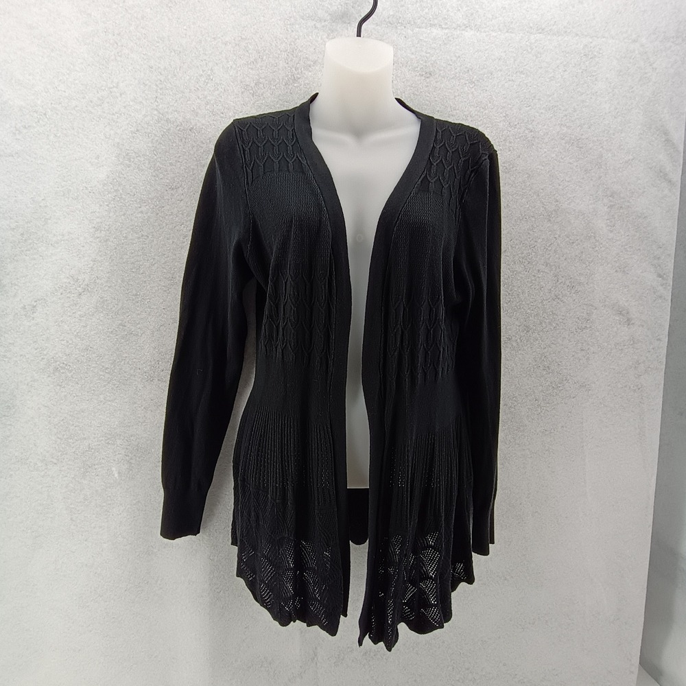Debut Womens Cardigan Sweater Black Pointelle Open Front Cotton Rayon 2XL GOOD